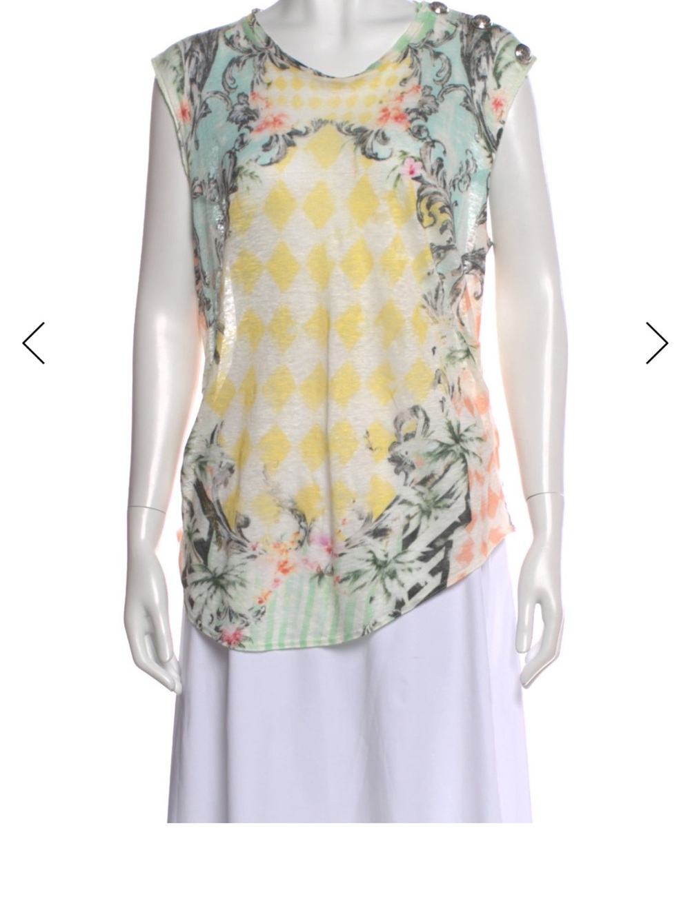 Balmain Pastel Baroque-Print Sleeveless Tank in Mint, Yellow & Coral